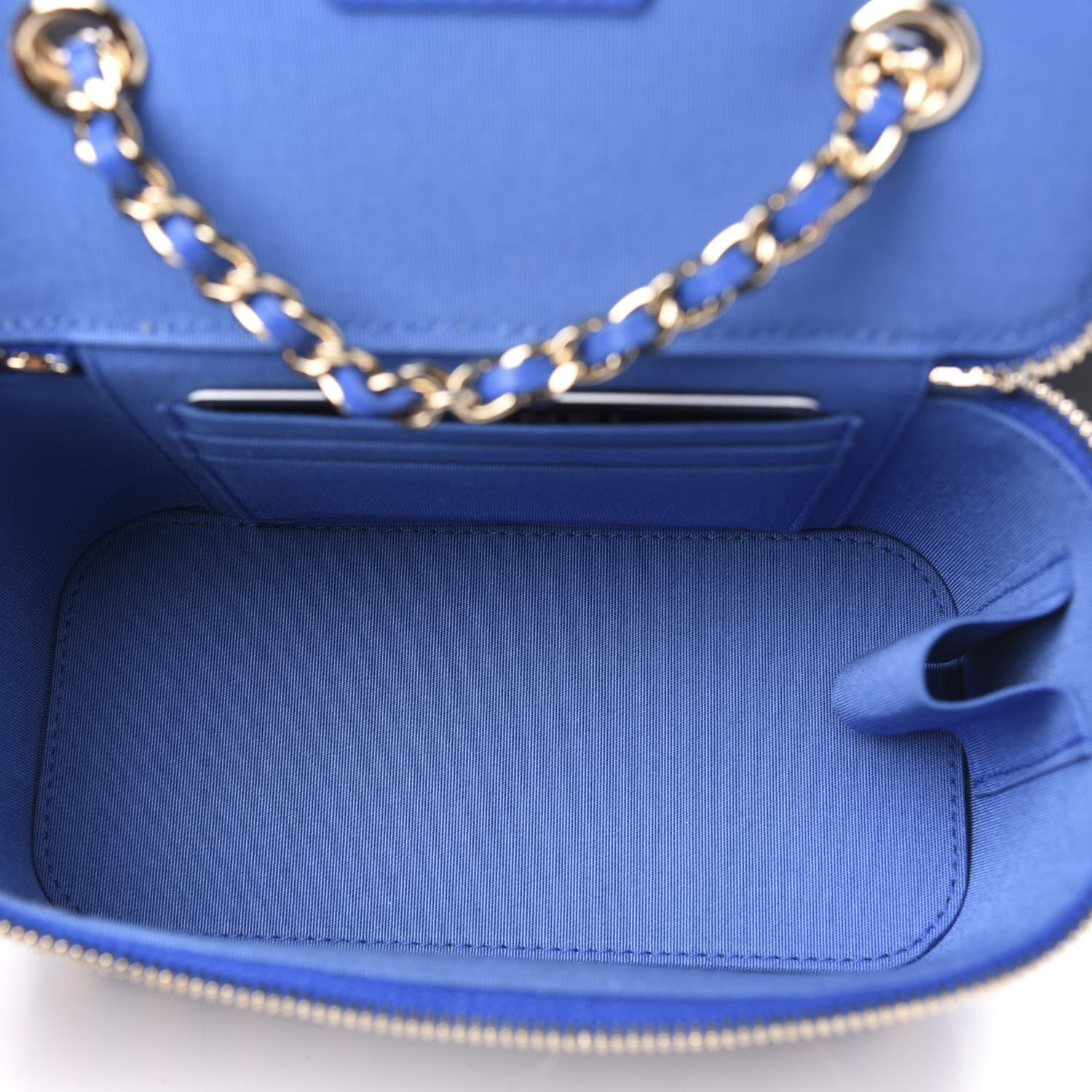 Chanel Raffia Jute Striped Small Vanity Case With Chain Blue Beige 5 of 11