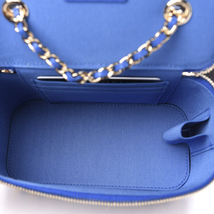 Chanel Raffia Jute Striped Small Vanity Case With Chain Blue Beige 5 of 11