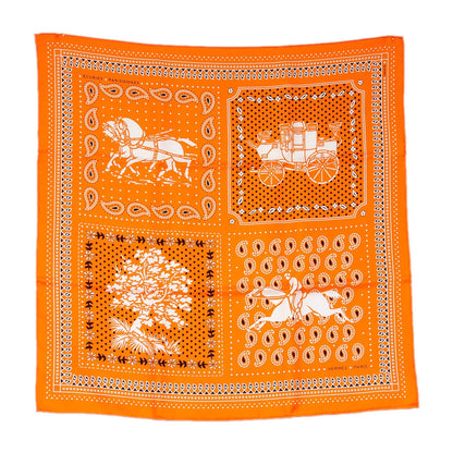 Hermes Silk Ecuries Parisiennes Bandana Scarf 55 Orange Noir Blanc 2 of 7