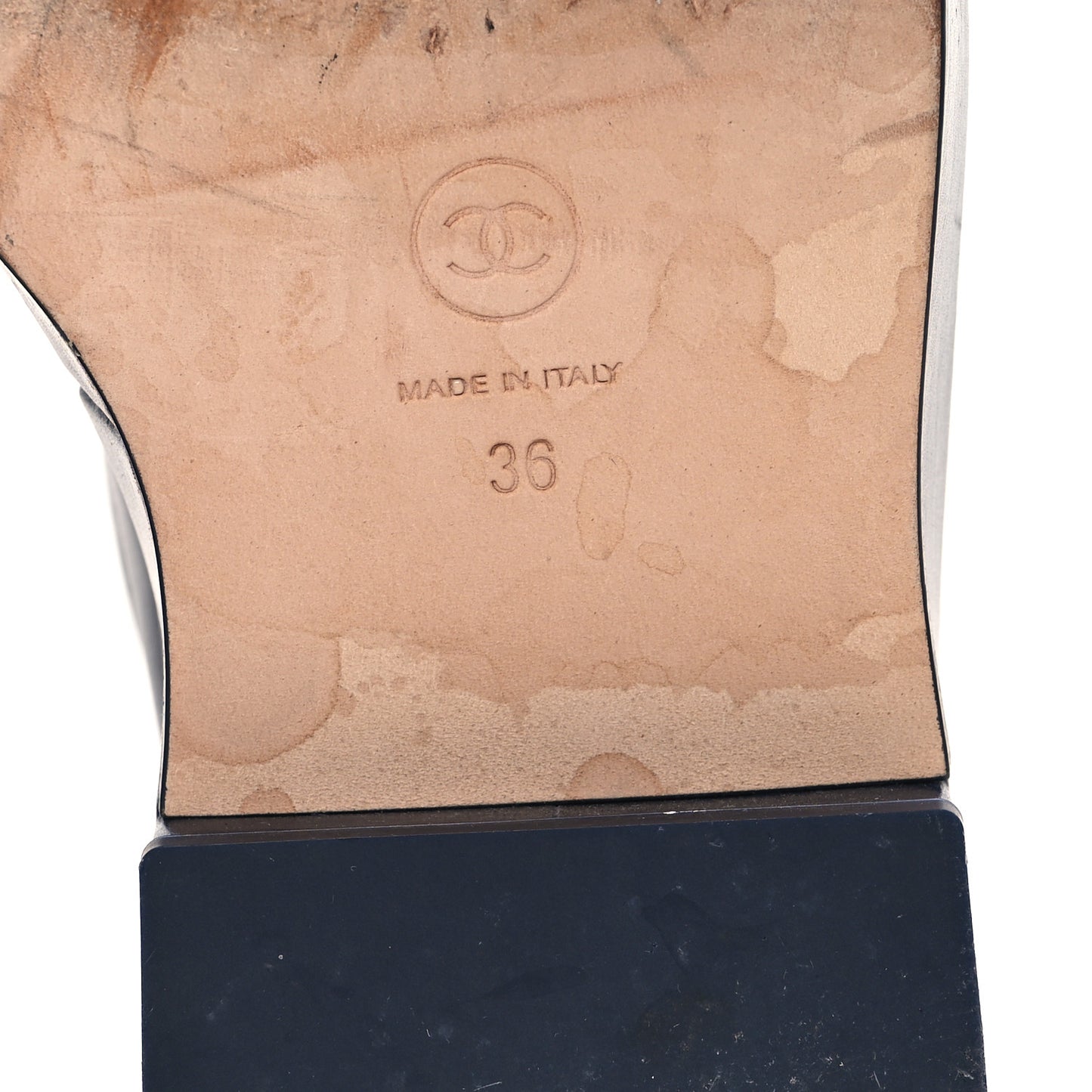 Calfskin Grosgrain Chain Lace Up CC Short Boots 36 Navy Black