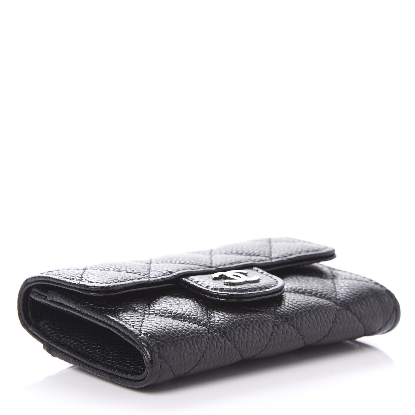 Caviar Quilted Flap Card Holder Wallet Black
