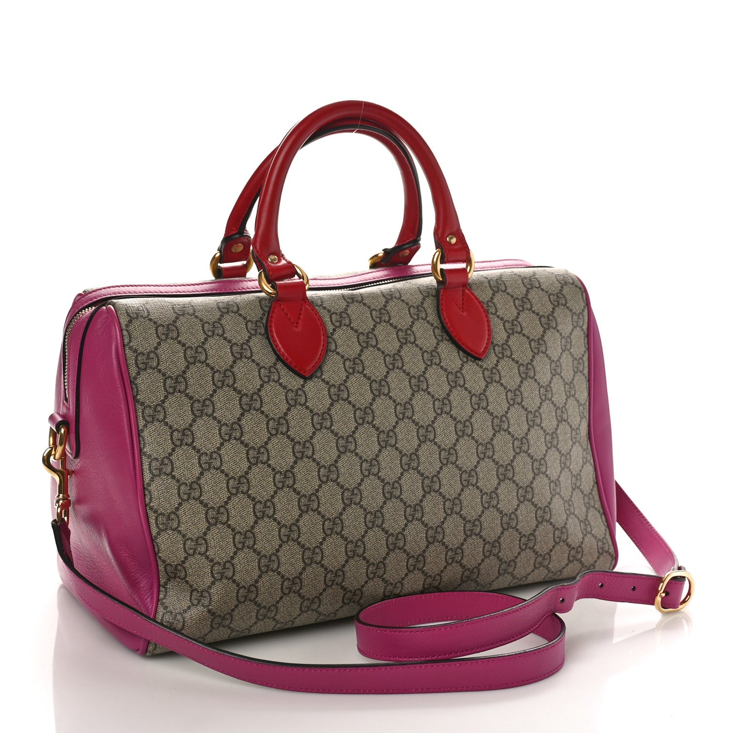 GG Supreme Monogram Medium Boston Beige Hibiscus Red New Rosette