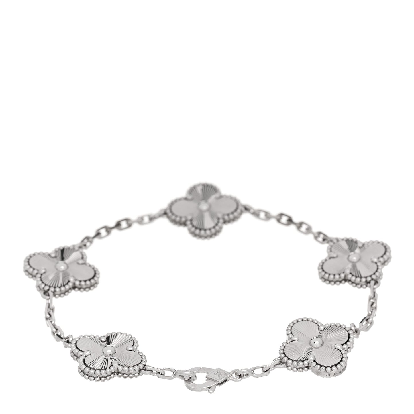 18K White Gold 5 Motifs Guilloche Vintage Alhambra Bracelet