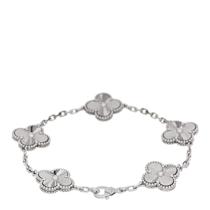 Van Cleef & Arpels 18K White Gold 5 Motifs Guilloche Vintage Alhambra Bracelet 2 of 5