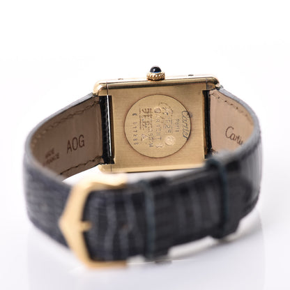 Cartier Sterling Silver Vermeil Lizard 23mm Must de Cartier Tank Manual Winding Watch Blue 4 of 6