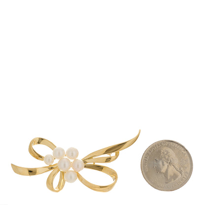 Mikimoto 18K Yellow Gold Akoya Pearl Bow Brooch 2 of 4