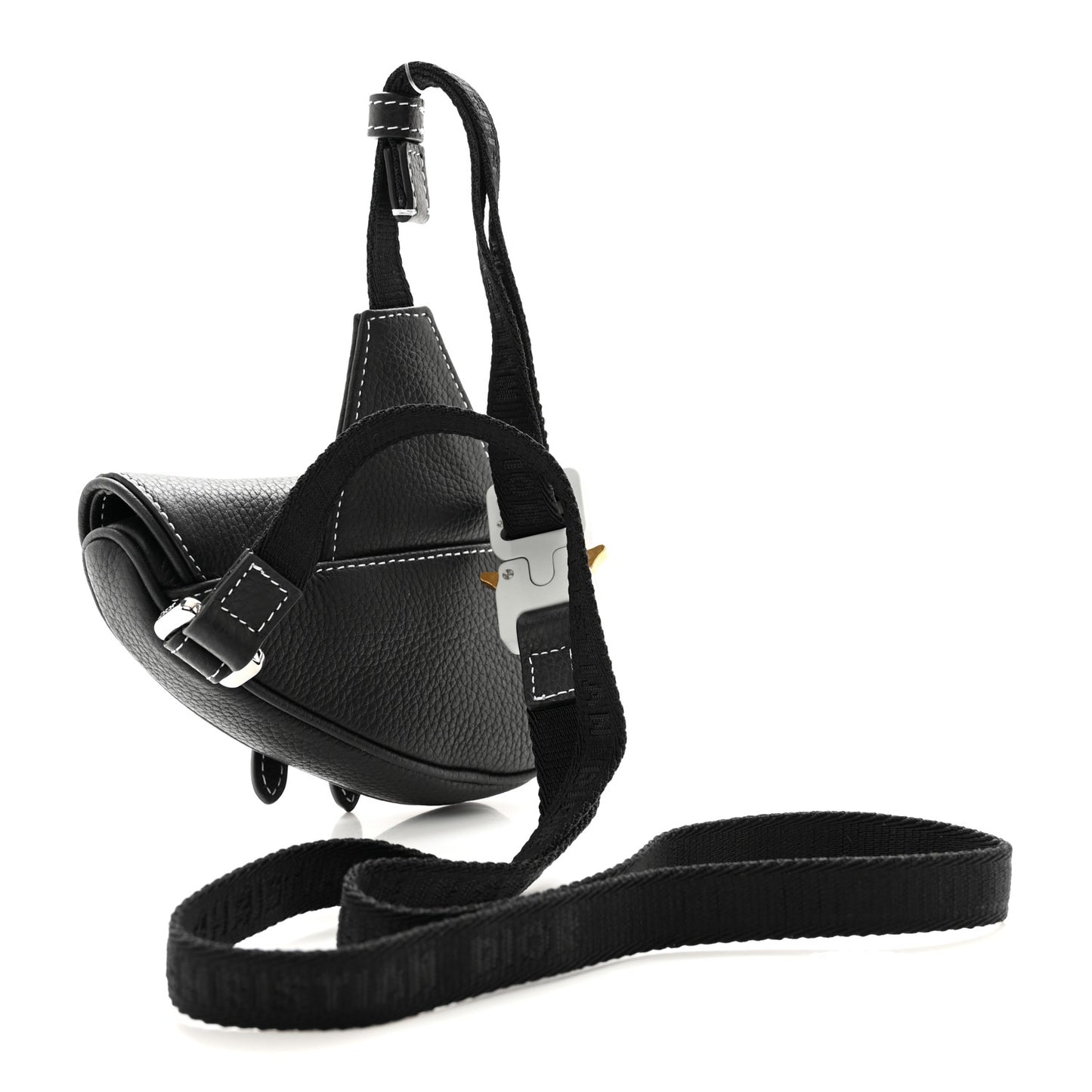 Grained Calfskin Mens Mini Saddle Bag Black