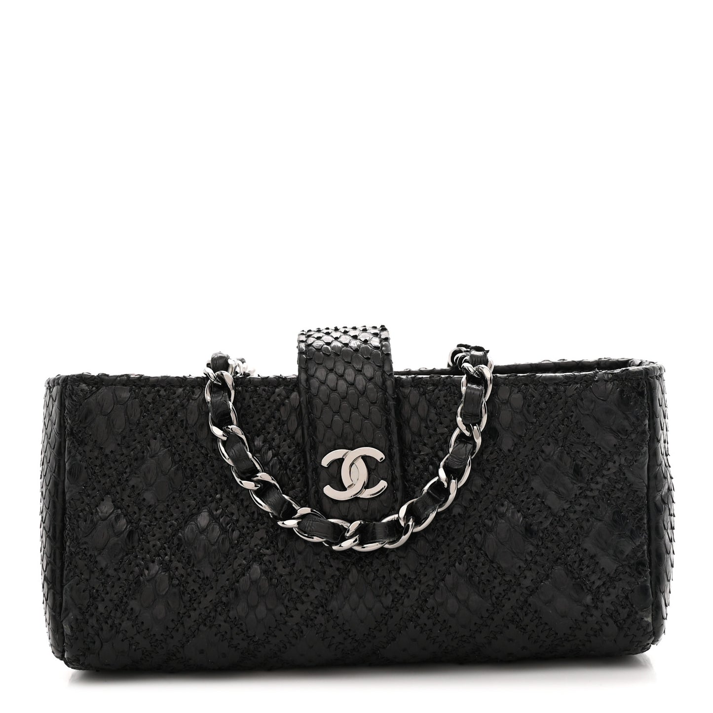 Snakeskin Quilted Phone Holder Clutch Black