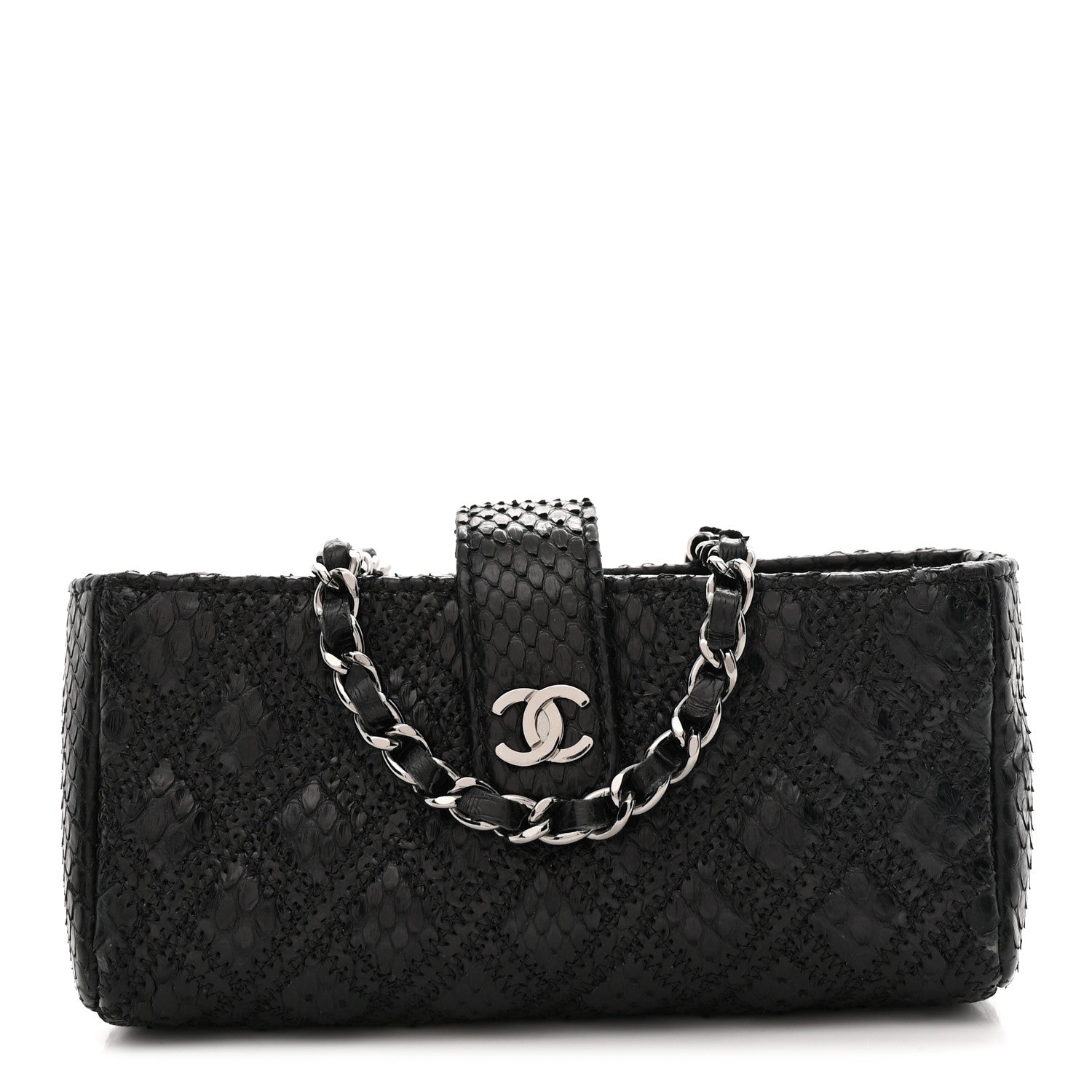 Chanel Snakeskin Quilted Phone Holder Clutch Black 1 of 13