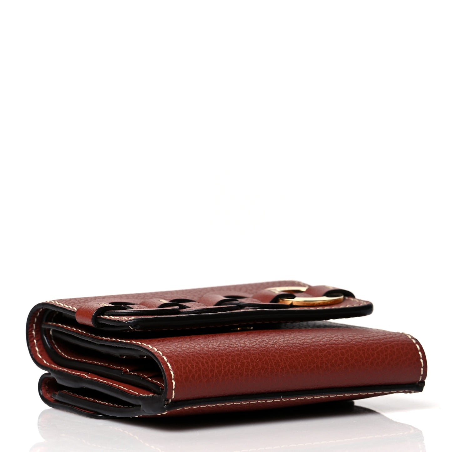 Grained Calfskin Small Darryl Trifold Wallet Sepia Brown