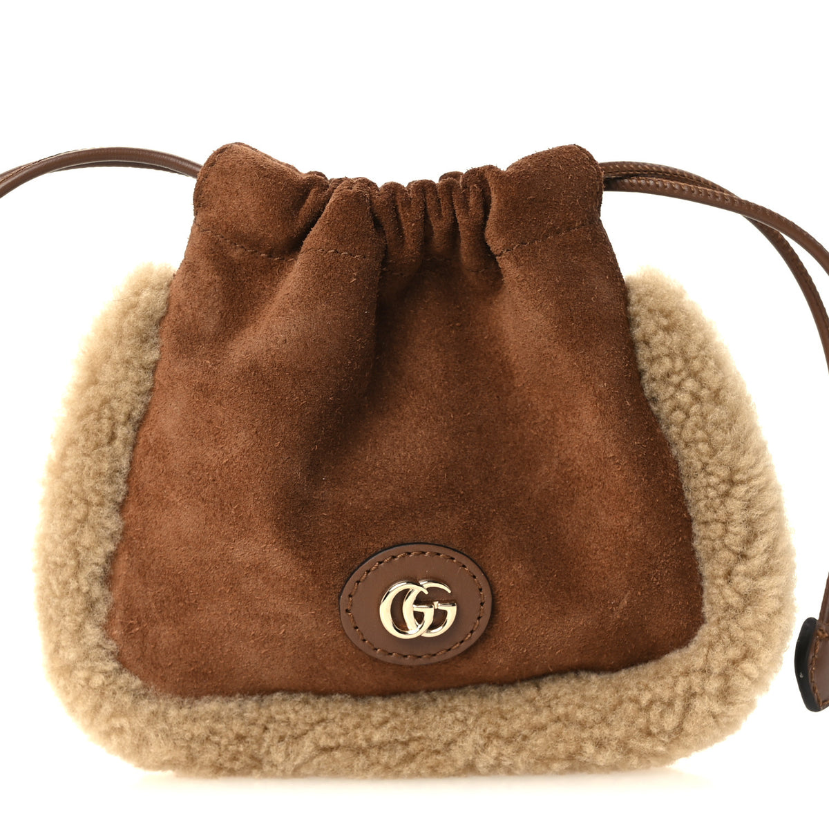 Gucci Suede Shearling Nano Pouch Keyring Bag Charm Brown 8 of 10