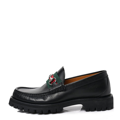 Gucci Cirano Lux Web Mens Horsebit Lug Sole Loafers 6.5 Black 1 of 9