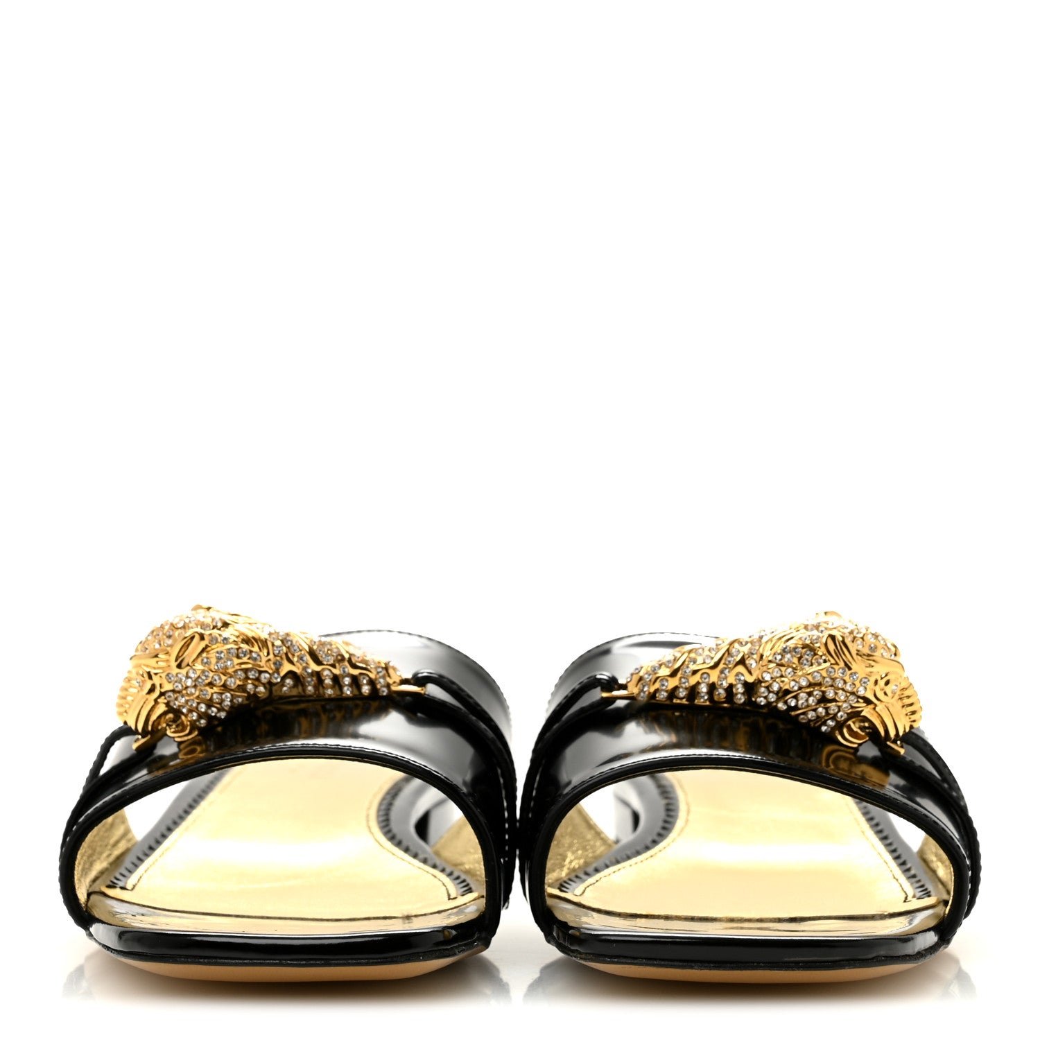 Gucci Patent Crystal Snake Head Block Heel Slide Sandals 38.5 Black 3 of 10