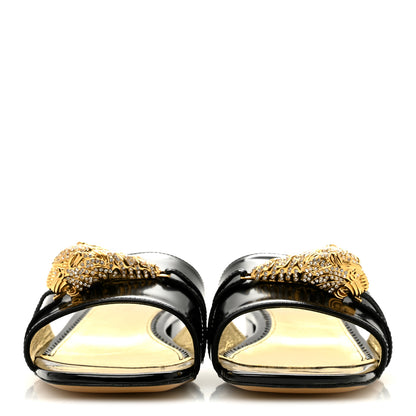 Gucci Patent Crystal Snake Head Block Heel Slide Sandals 38.5 Black 3 of 10