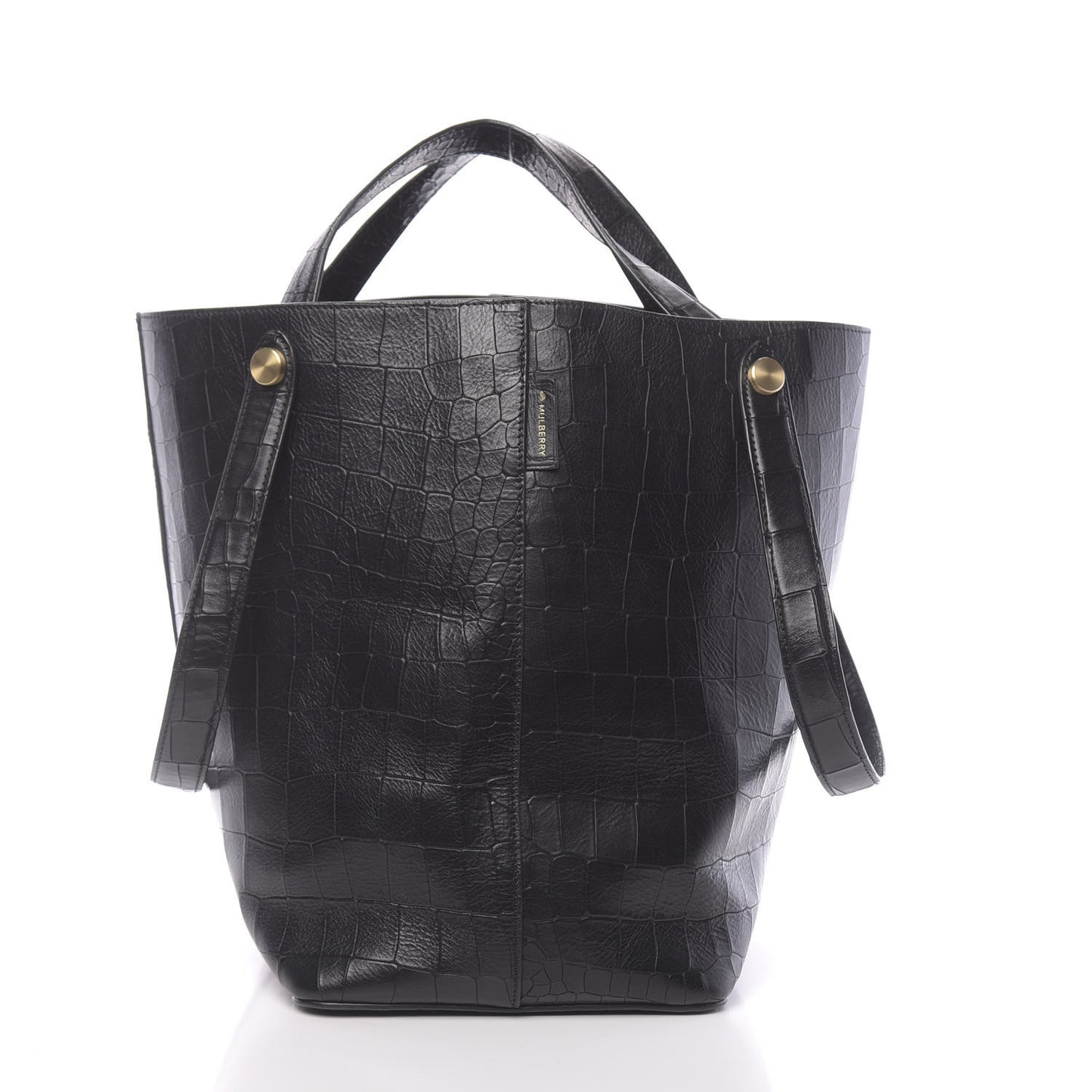 Calfskin Crocodile Embossed Kite Bucket Bag Black