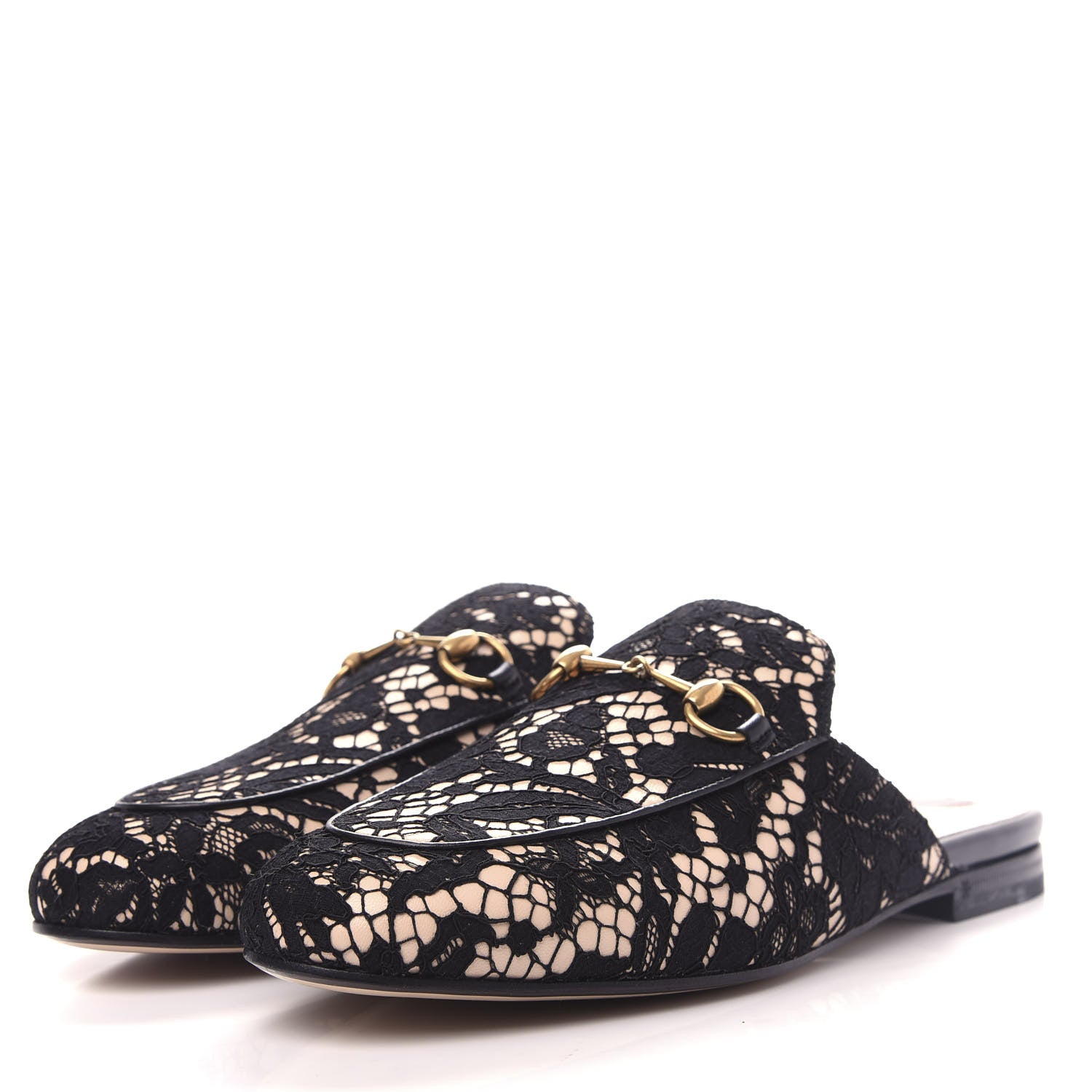 Gucci Lace Malaga Kid Womens Princetown Slippers 36 Black Skin Rose 3 of 11