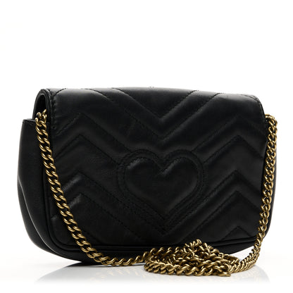Gucci Calfskin Matelasse Super Mini GG Marmont Shoulder Bag Black 5 of 21