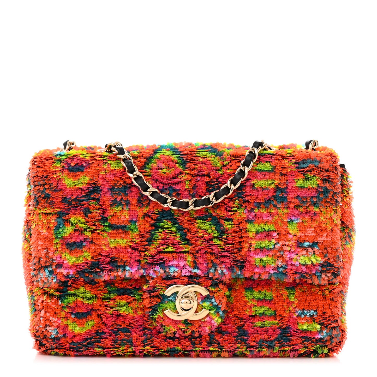 Sequin Logo Single Flap Orange Turquoise Pink