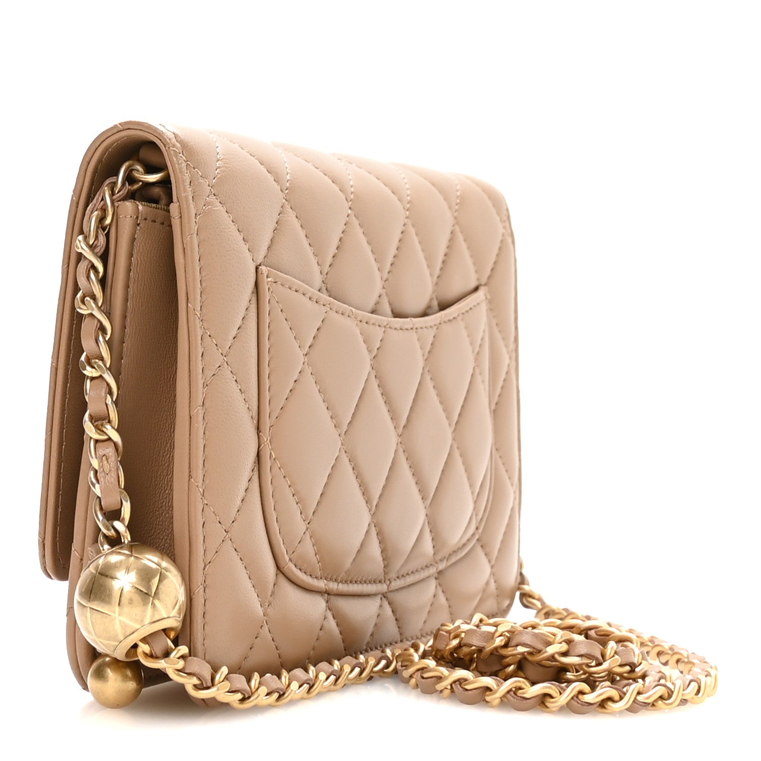 Chanel Lambskin Quilted CC Pearl Crush Wallet on Chain WOC Beige 2 of 11