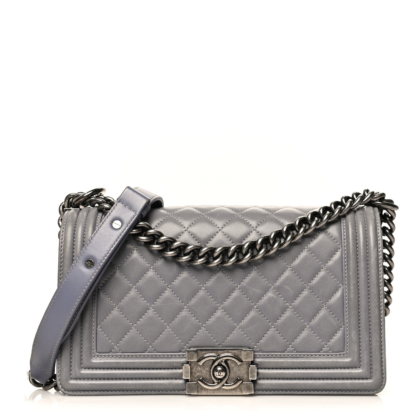 Calfskin Quilted Medium Boy Flap Grey
