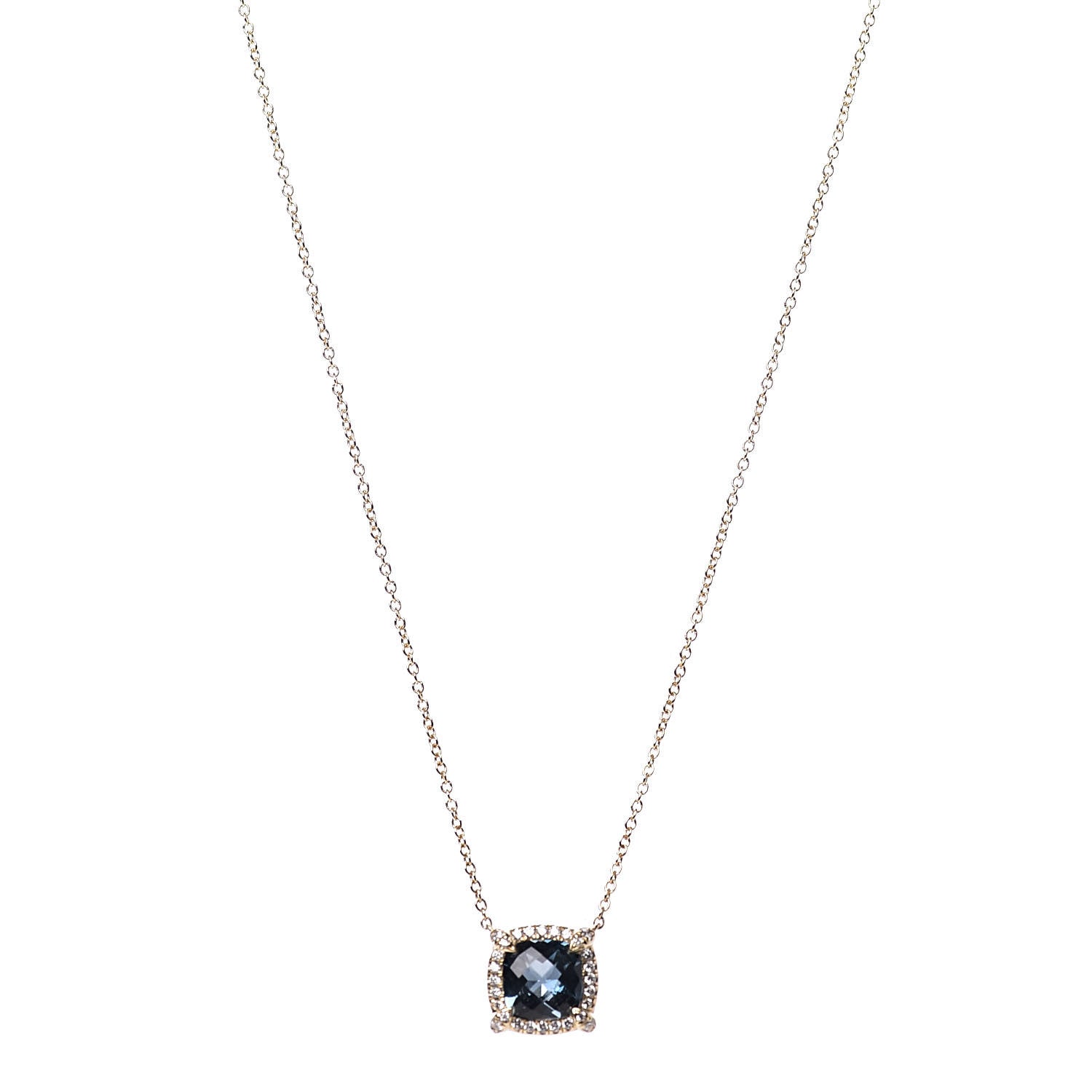 David Yurman 18K Yellow Gold Diamond Hampton Blue Topaz 7mm Petite Chatelaine Pave Bezel Pendant Necklace 1 of 7