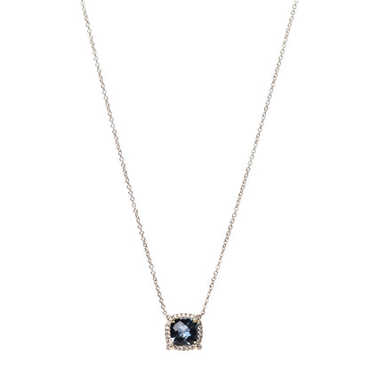 David Yurman 18K Yellow Gold Diamond Hampton Blue Topaz 7mm Petite Chatelaine Pave Bezel Pendant Necklace 1 of 7