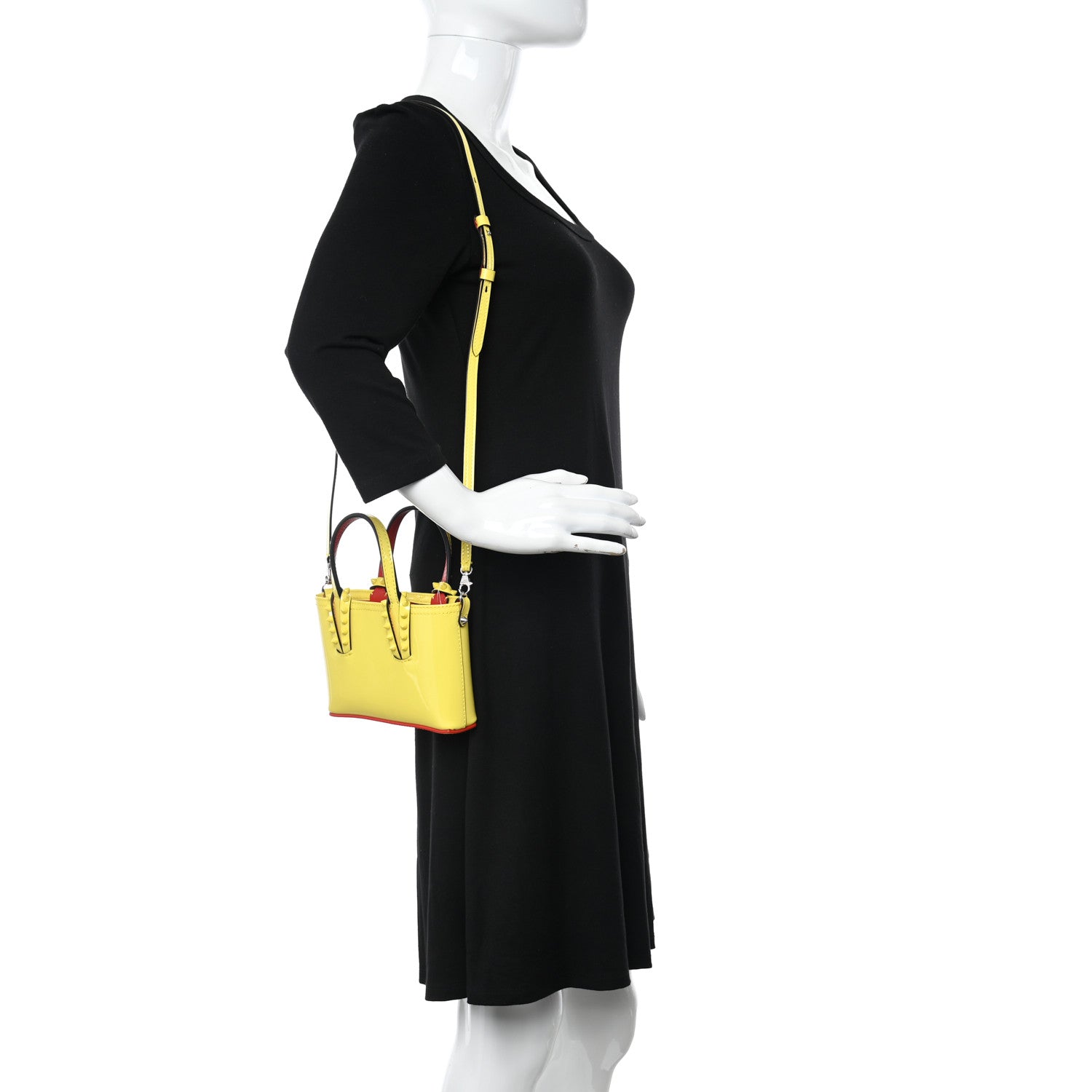 Christian Louboutin Patent Calfskin Spikes Mini East West Cabata Tote Yellow 2 of 10