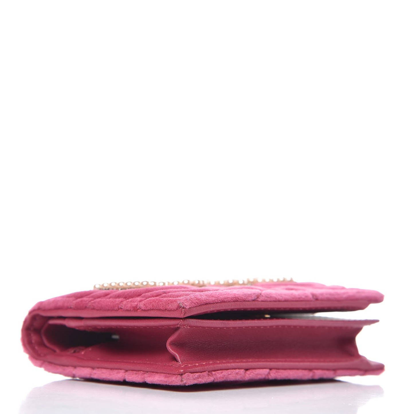 Velvet Matelasse Pearl Love Embroidered GG Marmont Card Case Wallet Light Raspberry Rose
