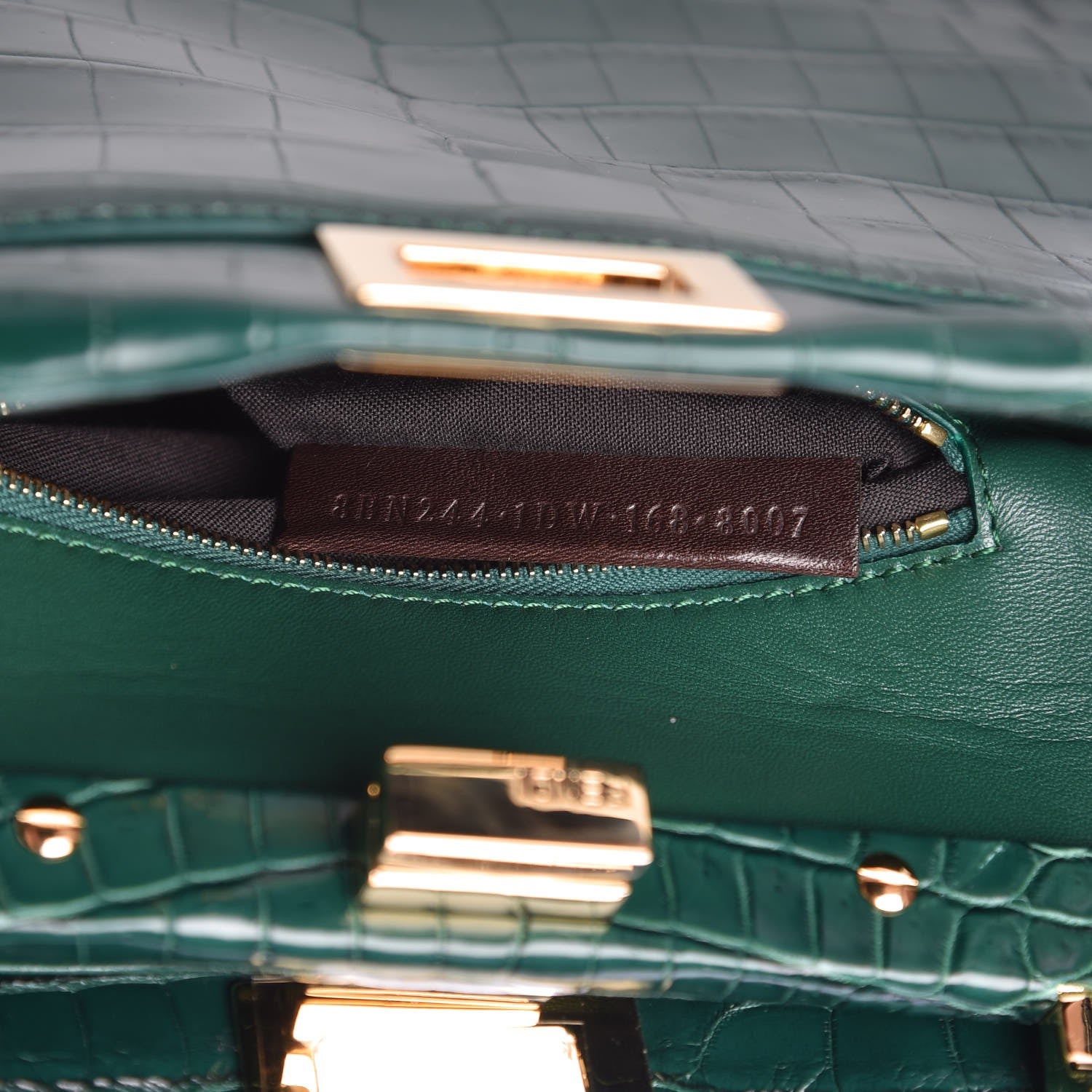 Fendi Shiny Crocodile Shiny Nappa Mini Peekaboo Iconic Satchel Emerald 8 of 8