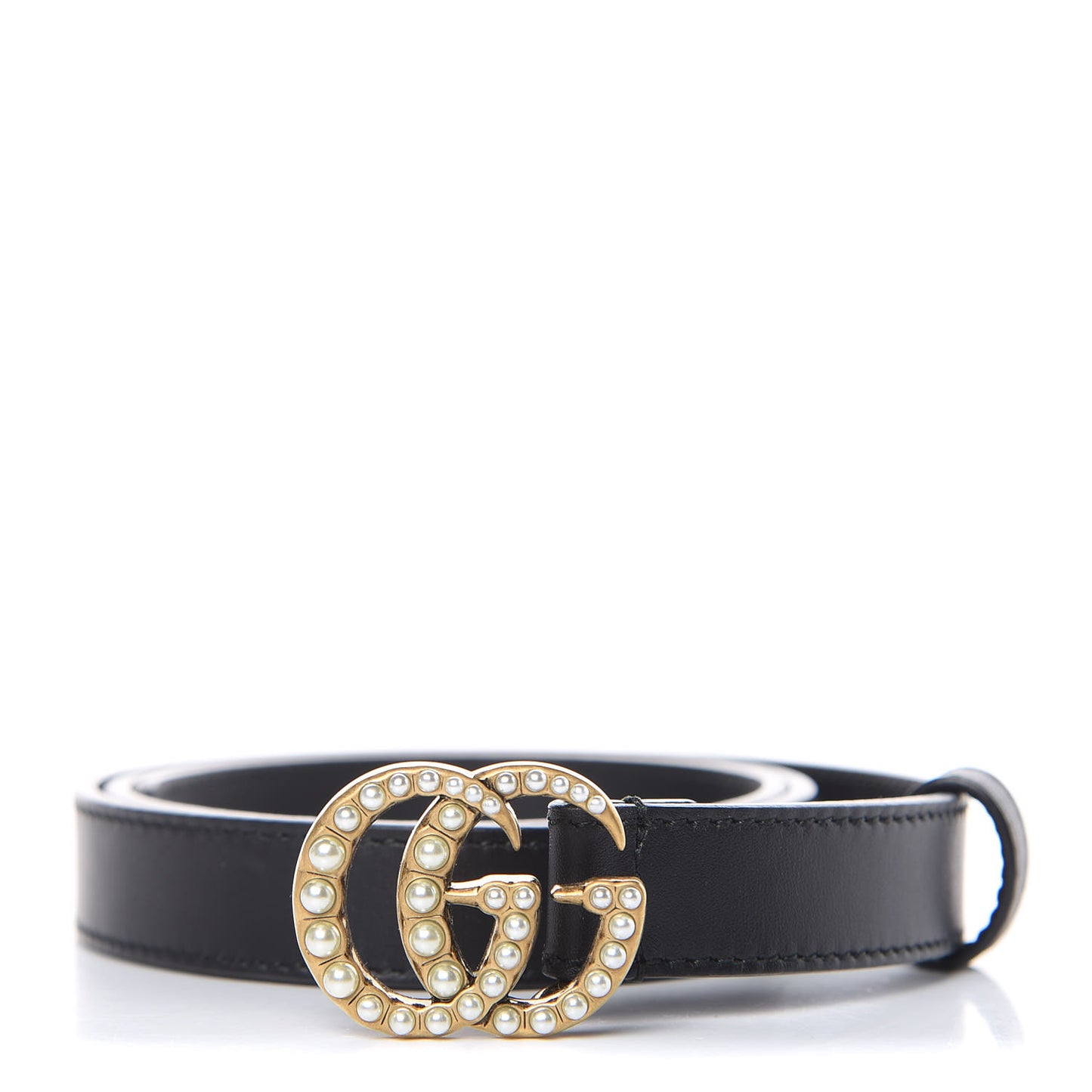 Moon Calfskin Pearl Double G 20mm Belt 80 32 Black Cream