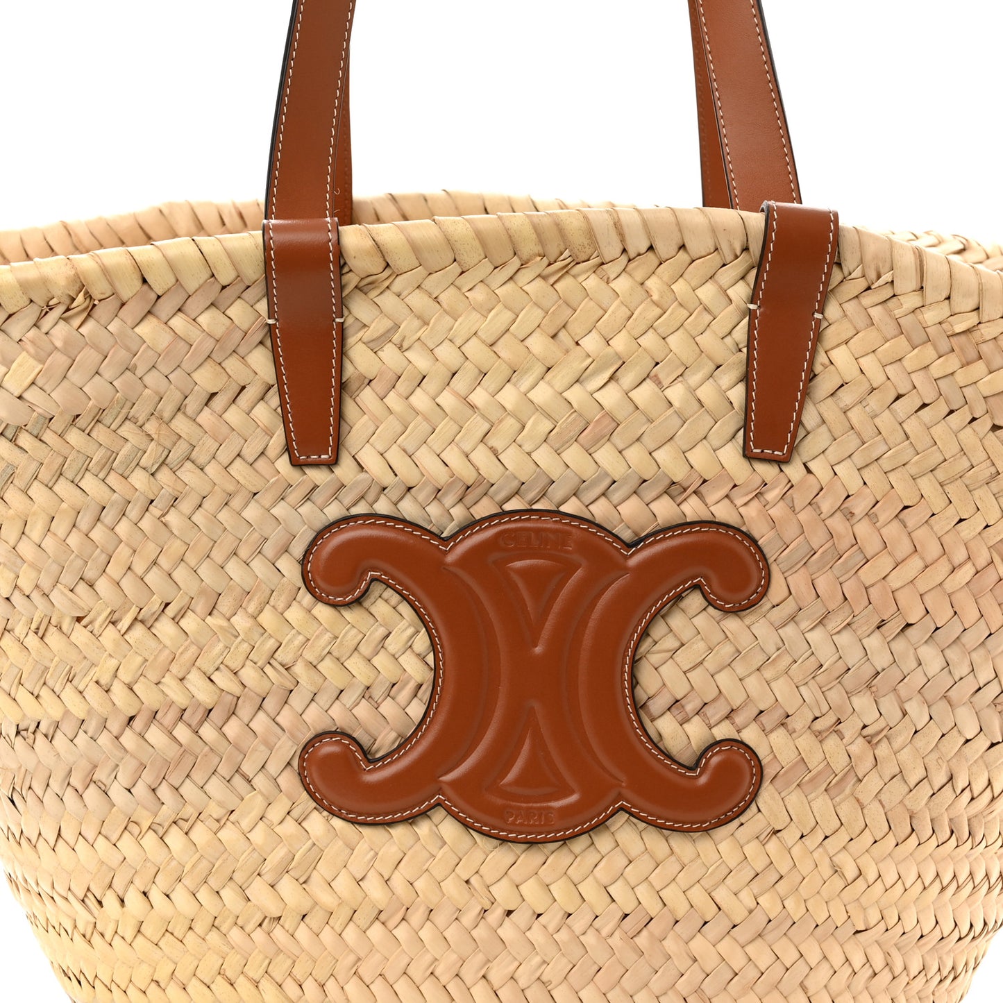 Raffia Calfskin Triomphe Medium Panier Tan