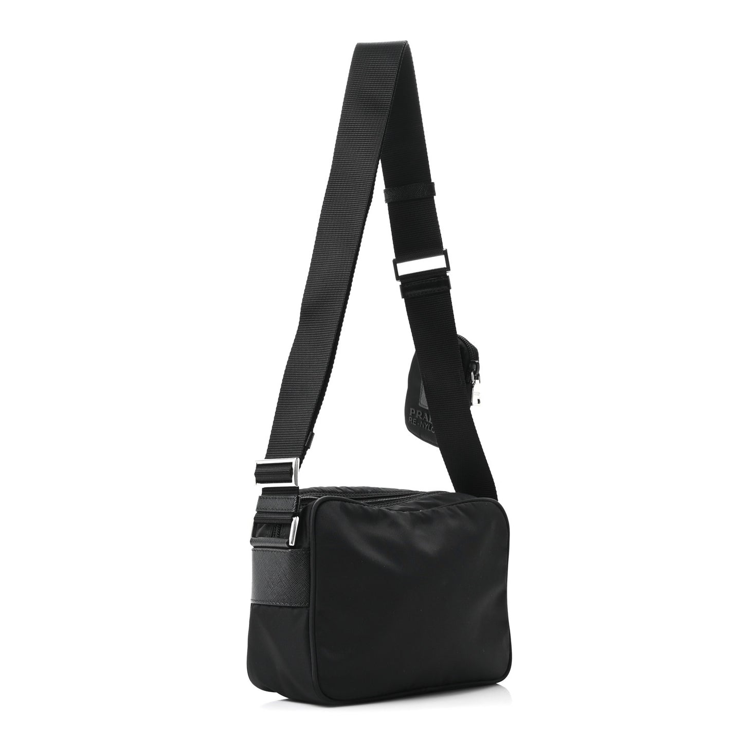 Re-Nylon Vela Saffiano Pocket Double Zip Shoulder Bag Black Black
