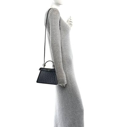 Fendi Ostrich Shiny Nappa Petite Peekaboo I SEE U Satchel Dark Blue 2 of 10