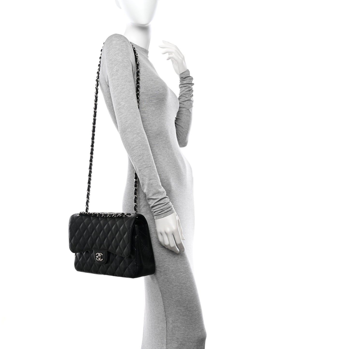 Caviar Quilted Jumbo Double Flap Black