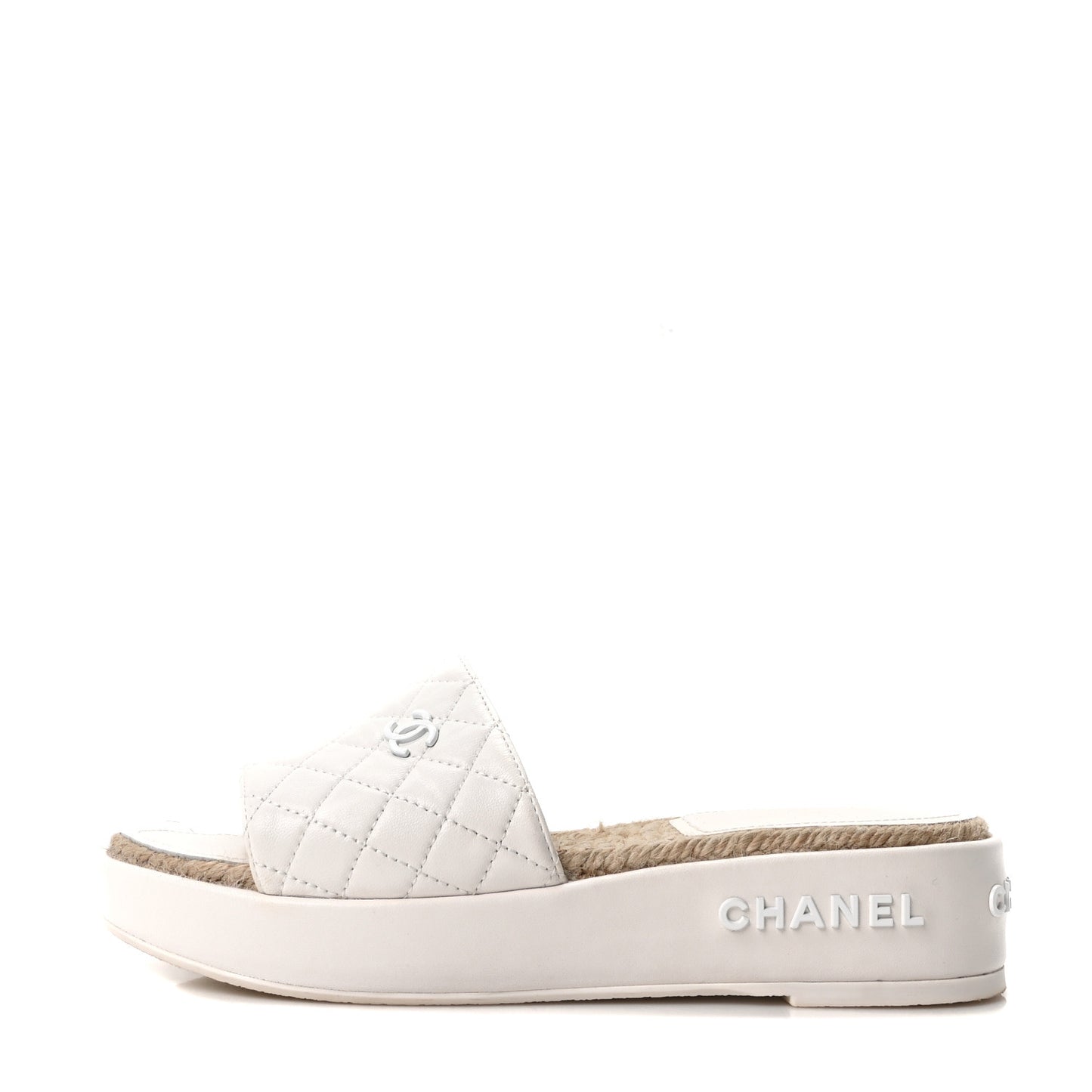 Lambskin Quilted CC Espadrille Slip On Sandals 39 White