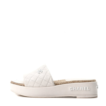 Chanel Lambskin Quilted CC Espadrille Slip On Sandals 39 White 1 of 9