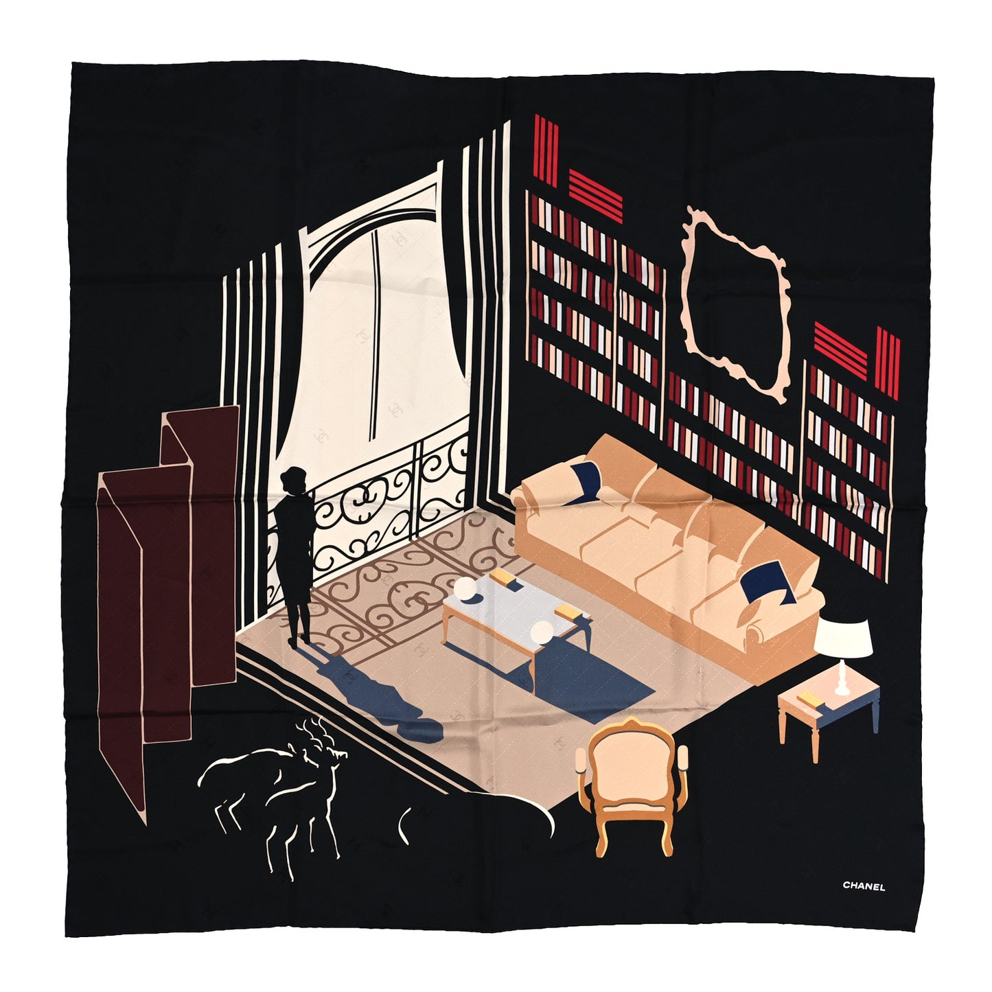 Silk Apartment Square Scarf Black Multicolor
