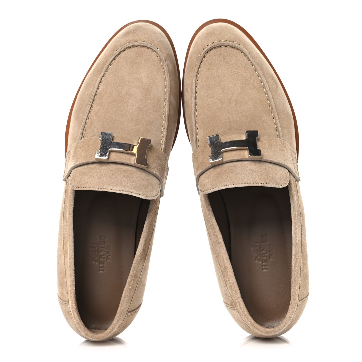 Suede Goatskin Womens Faubourg Loafers 37 Beige Argile