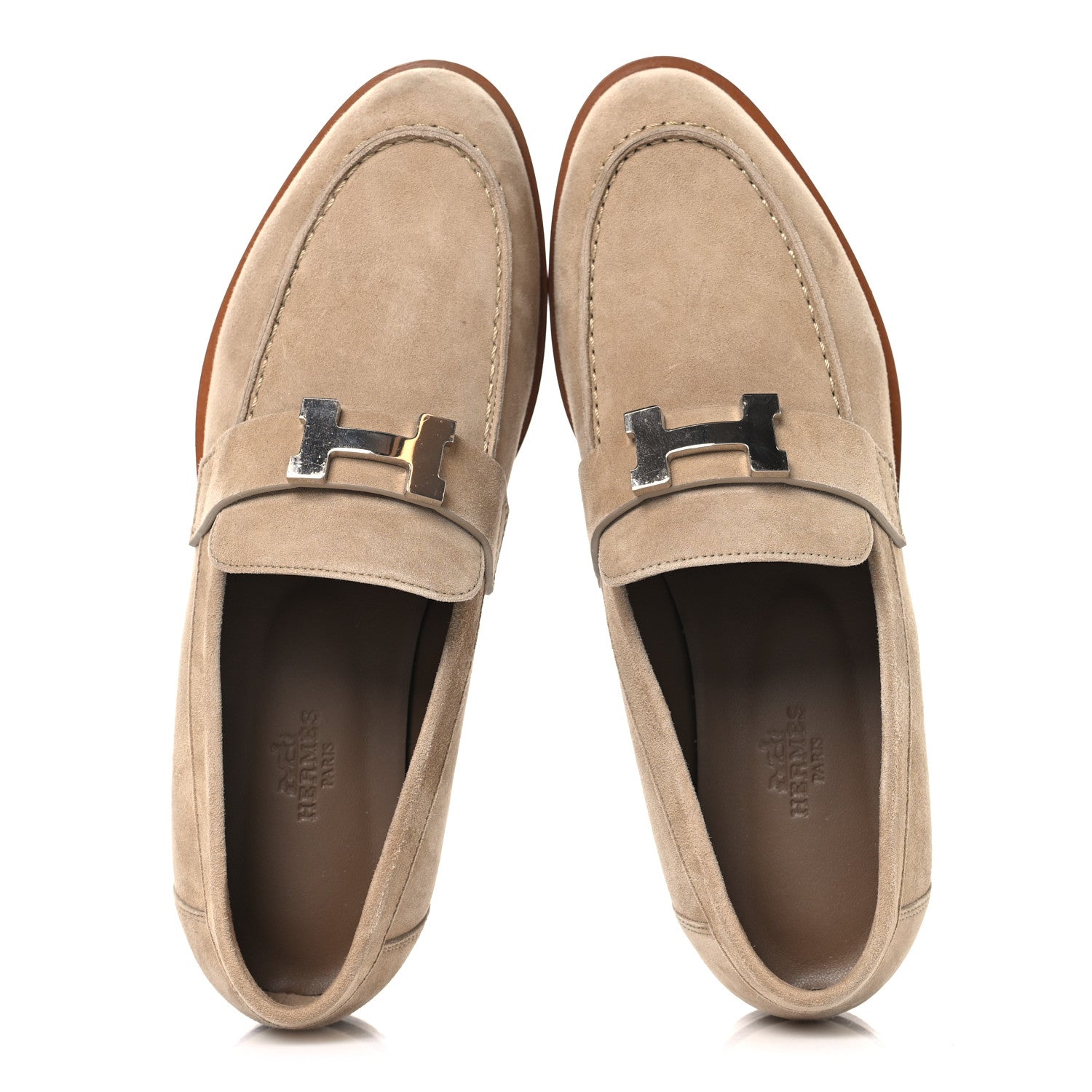Hermes Suede Goatskin Womens Faubourg Loafers 37 Beige Argile 2 of 11