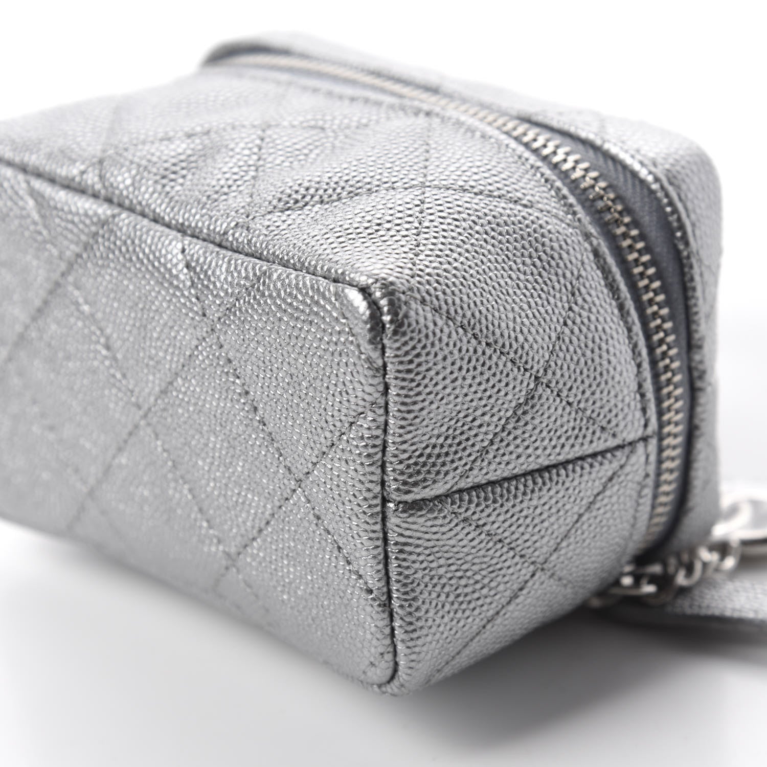 Chanel Metallic Caviar Quilted Mini Top Handle Vanity With Chain Silver 7 of 11