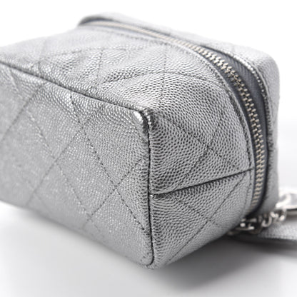Chanel Metallic Caviar Quilted Mini Top Handle Vanity With Chain Silver 7 of 11