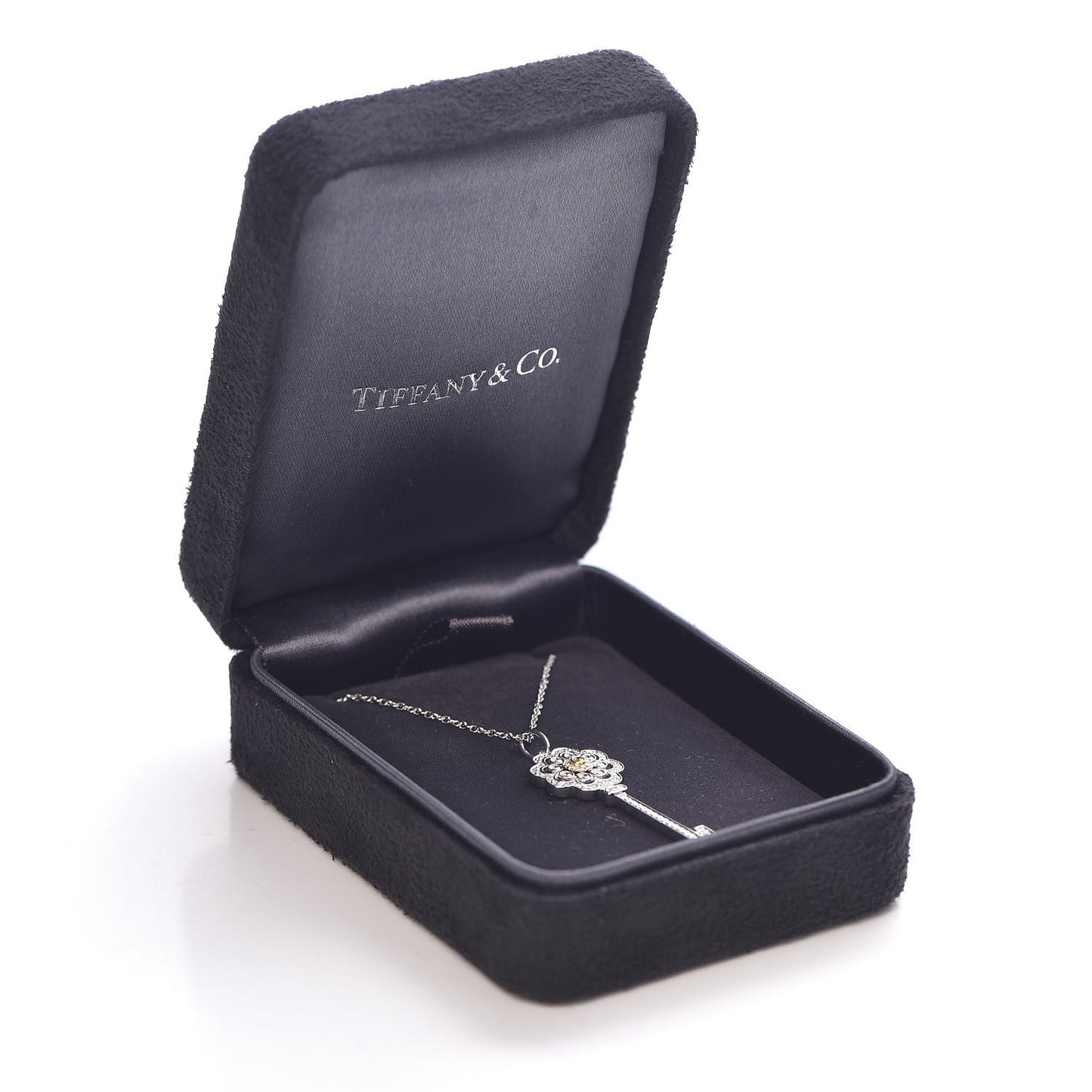 Platinum 18K White Yellow Gold Diamond Fancy Yellow Diamond Rose Key Pendant Necklace