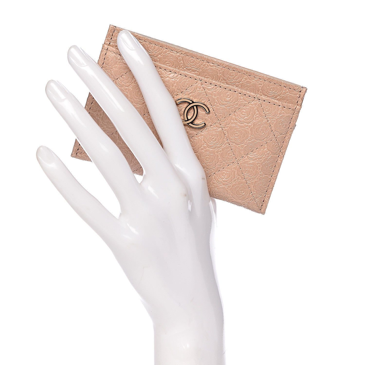 Chanel Camellia Calfskin Embossed Quilted Card Holder Beige 2 of 9