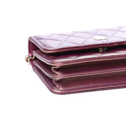Chanel Iridescent Lambskin Quilted Mini Wallet On Chain WOC Purple 8 of 11