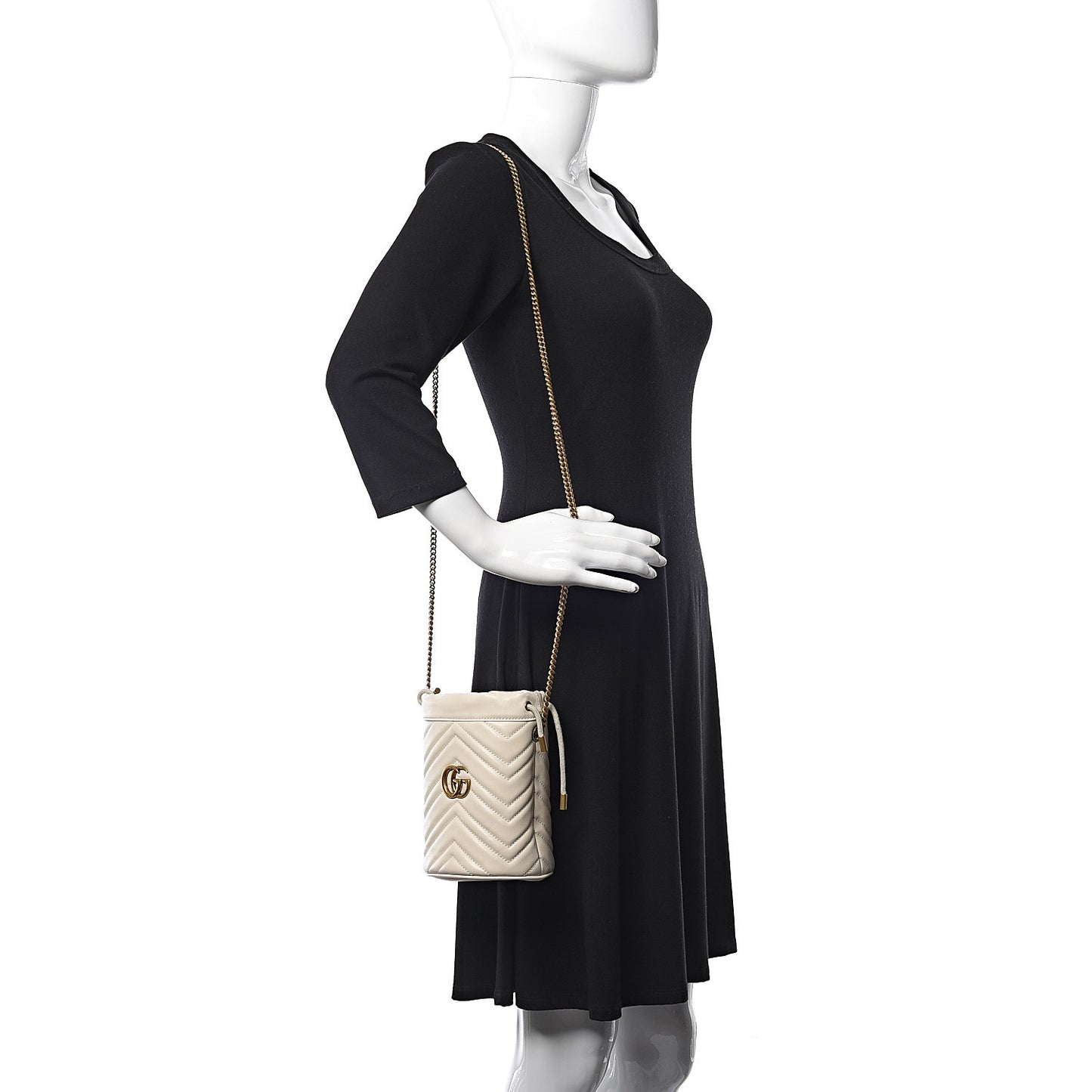 Calfskin Matelasse Mini GG Marmont 2.0 Bucket Bag White