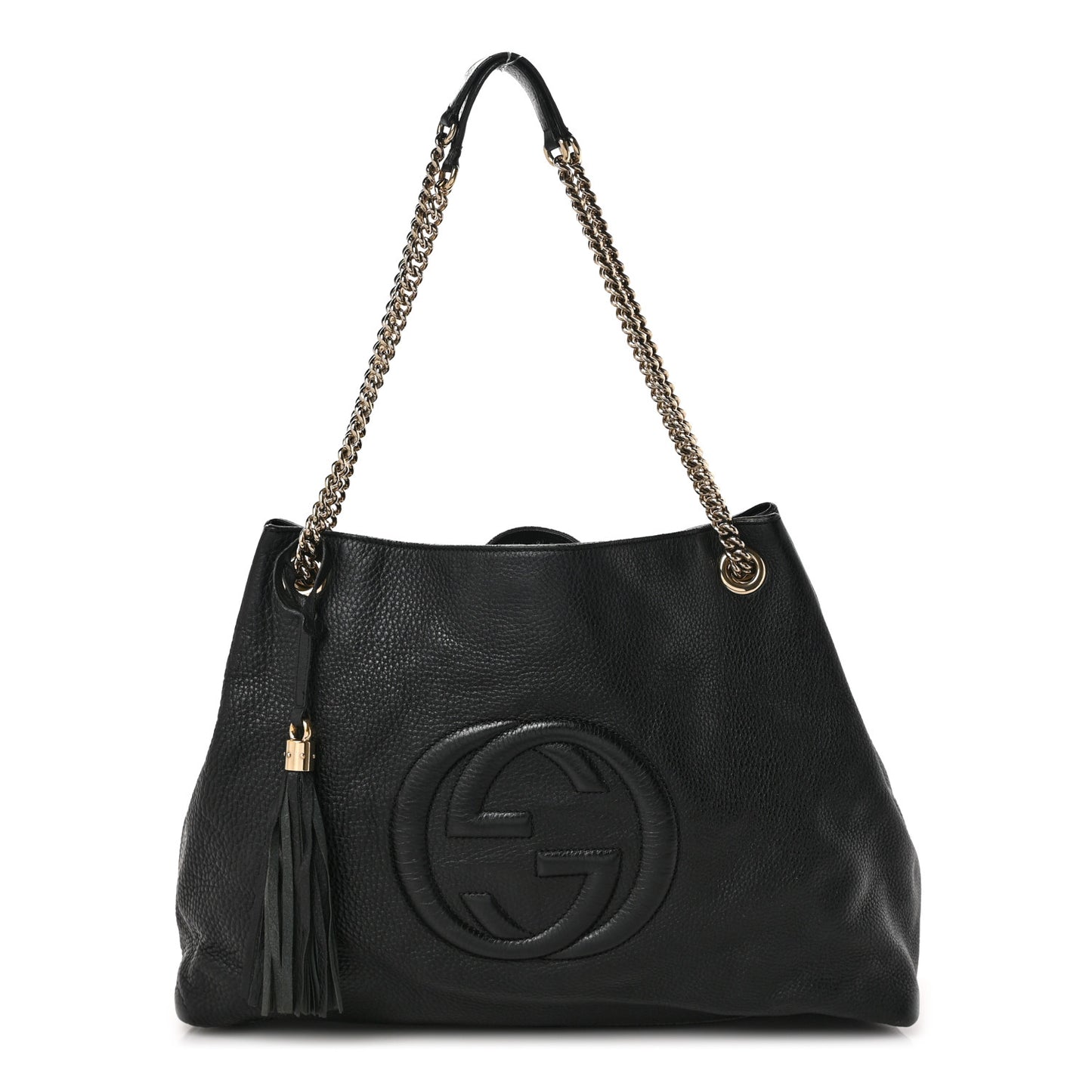 Pebbled Calfskin Large Soho Chain Shoulder Bag Black