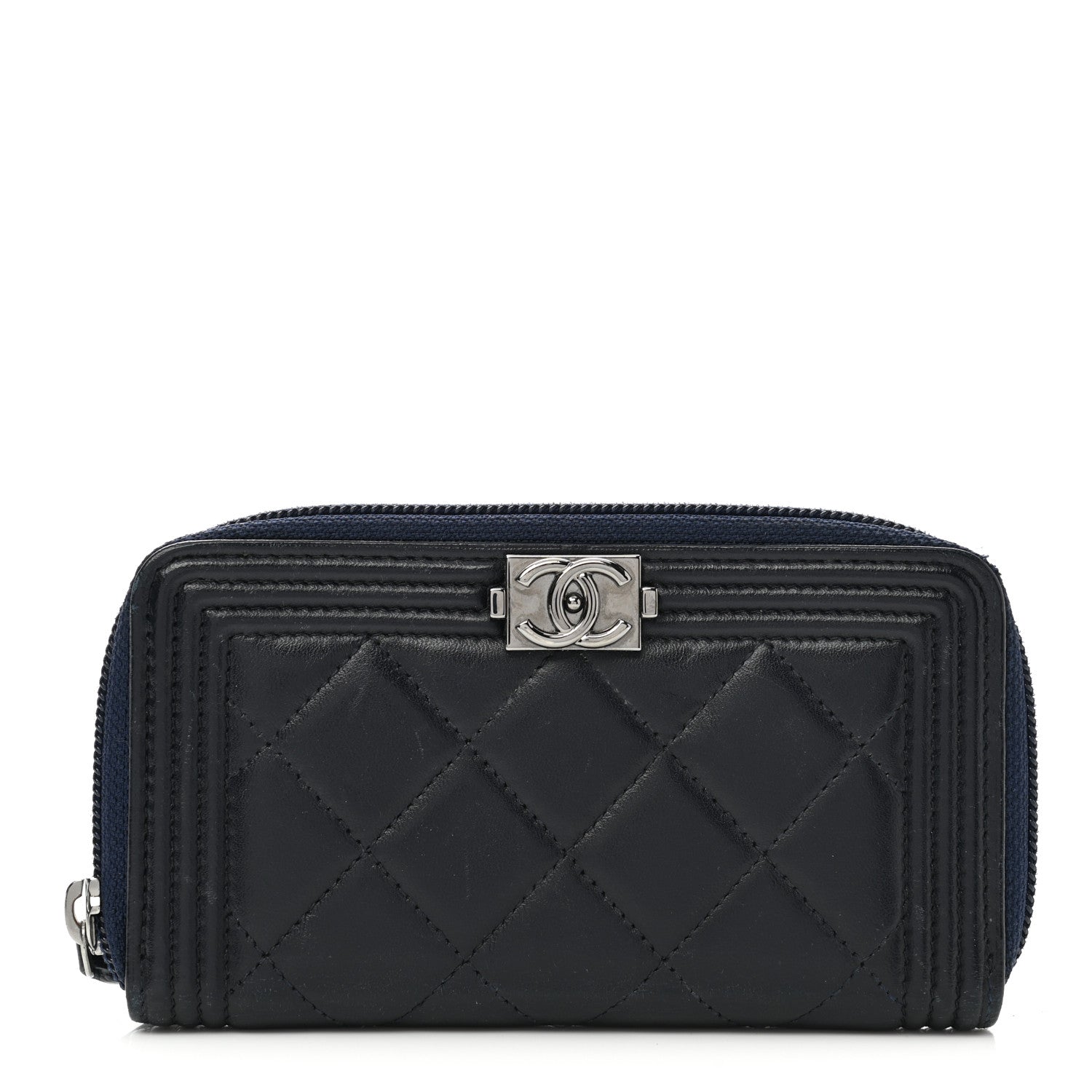 Chanel Lambskin Quilted Small Boy Zip Around Wallet Navy 1 of 8