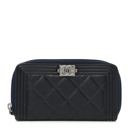Chanel Lambskin Quilted Small Boy Zip Around Wallet Navy 1 of 8