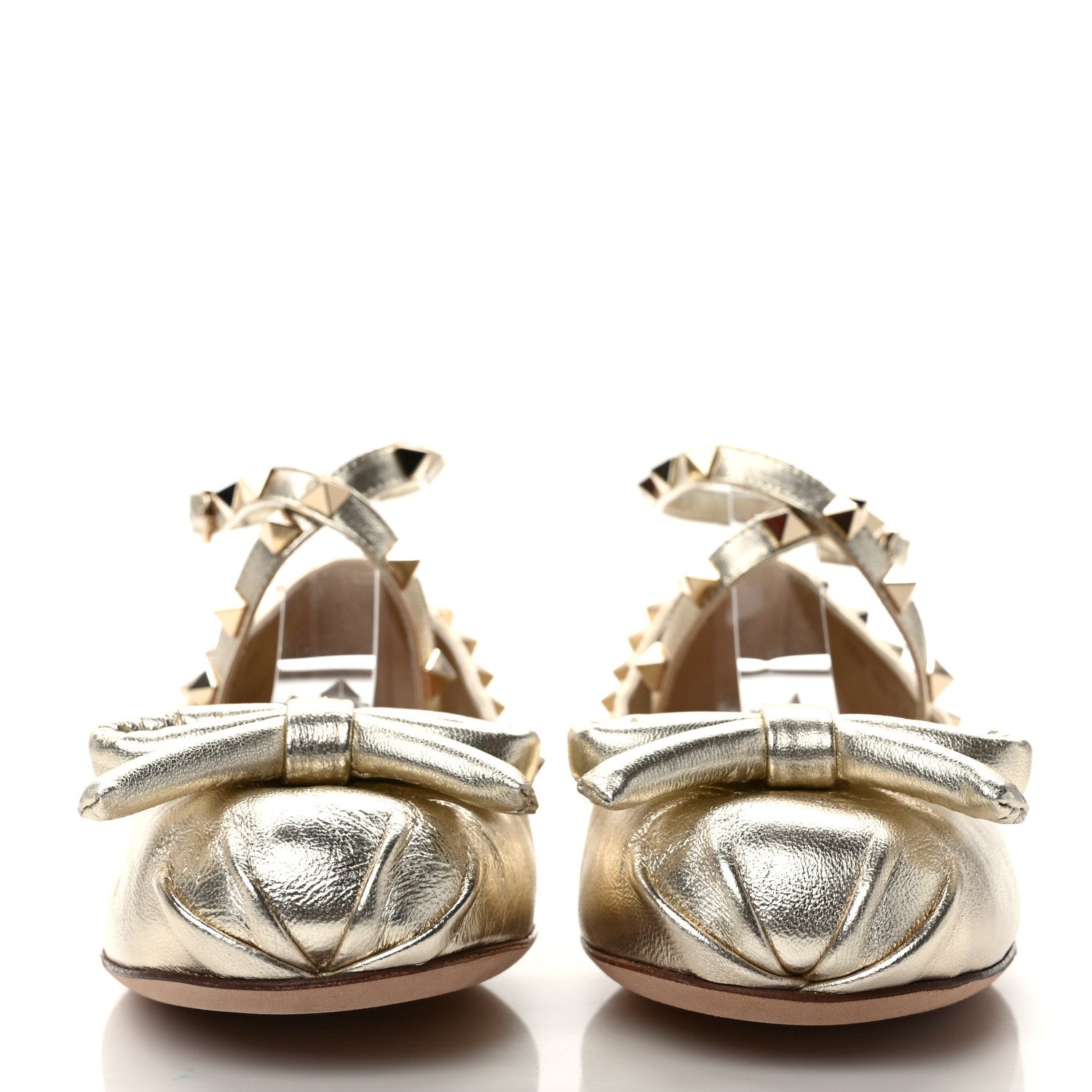 Valentino Garavani Metallic Calfskin Rockstud Bow Ballerina Flats 37 Platino 2 of 9