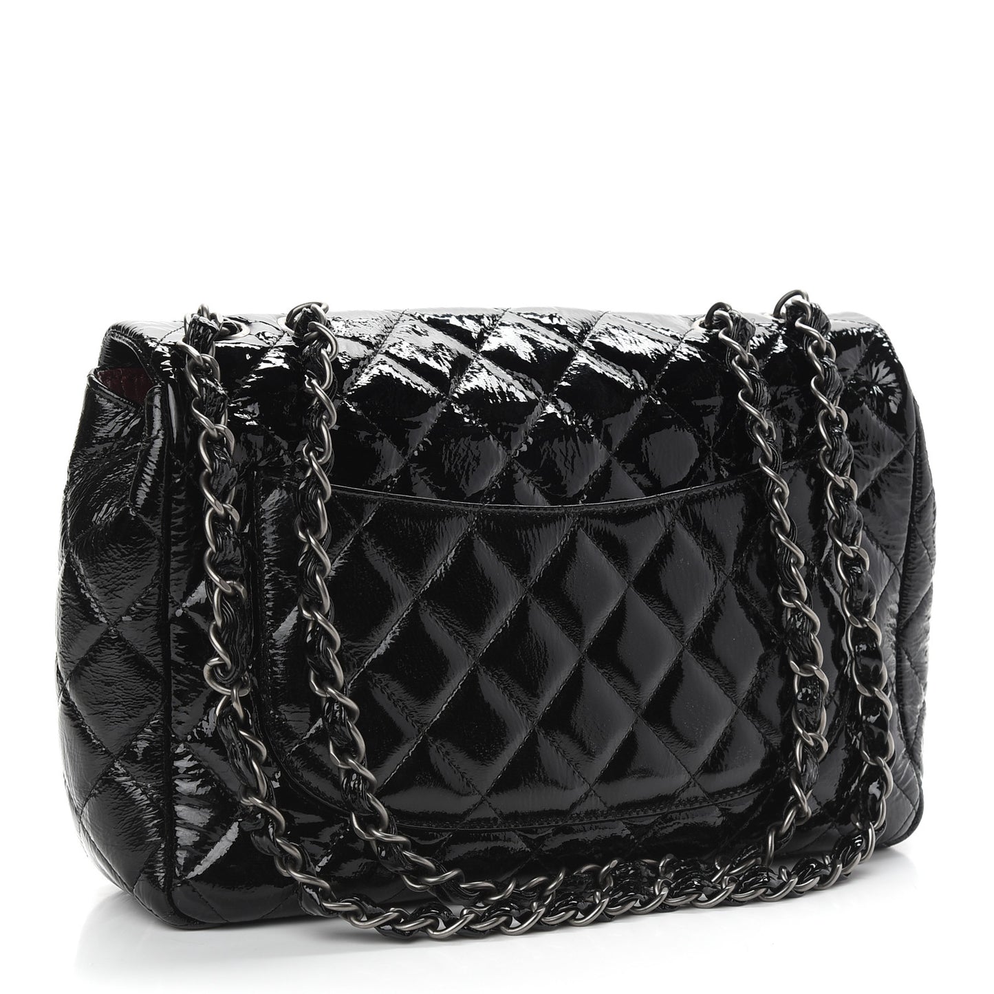 Crinkled Patent Quilted Jumbo Single Flap Black